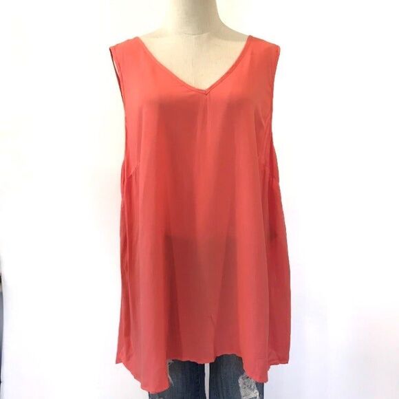 Ava & Viv Orange V-neck Blouse Maori Flower Red Size 2X NEW - Picture 2 of 9